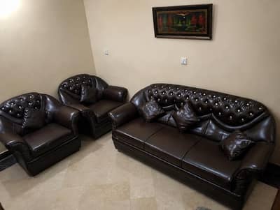 Luxury Brown Leather Sofa Set 3+1+1 | Excellent Condition | Home Use