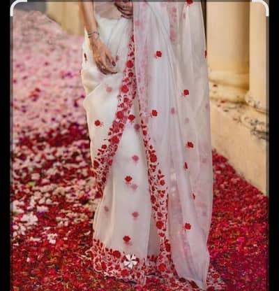 net saree with beautiful floral pattern embroidery full for sale