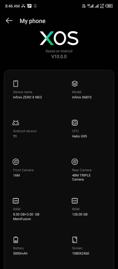 Infinix Zero X Neo 8+3  128 gb just bak barek ha