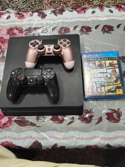 Sony PS4 Console + GTA 5 + 2 Controllers (Good Condition)