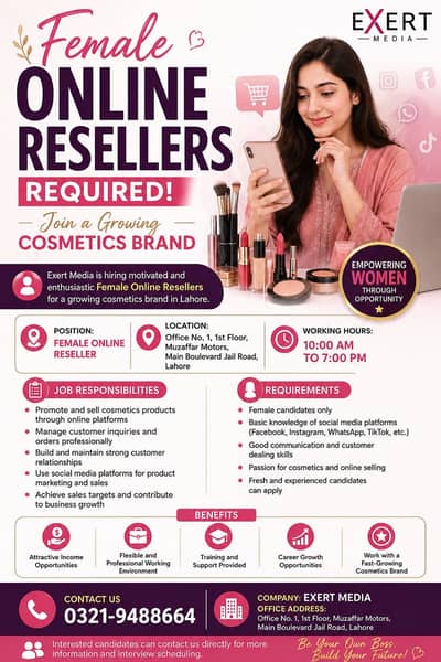 Female Online Resellers Required | Exert Media Jobs | Lahore
