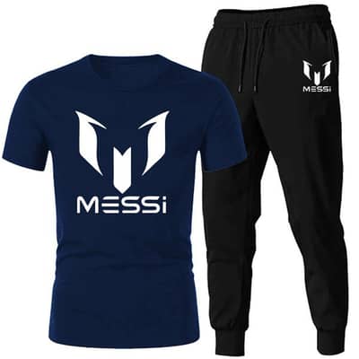 2 pcs Messi Printed Summer Half Sleeve T-Shirt & Trouser Tracksuit