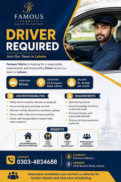 Driver Required | Jobs | Lahore