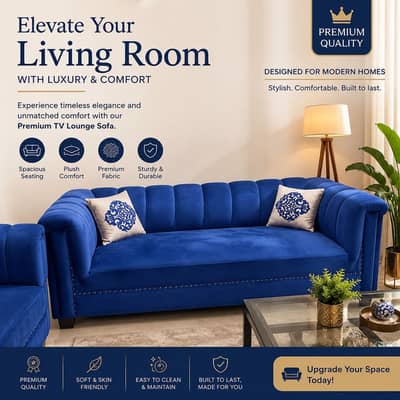 Luxury Royal Blue Velvet Sofa Set 6 Seater – TV Lounge