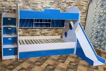 Bunk bed with slide | Kid wooden bunker | Baby Double bed | Triple bed