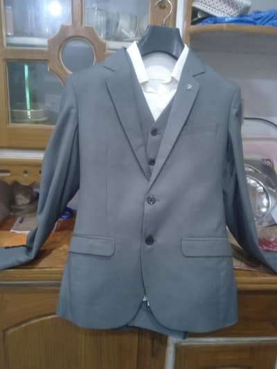 Premium Grey Coat Pant 3 Piece with  Shirt