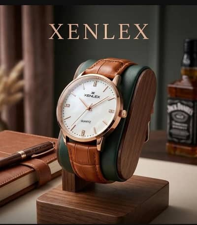 Men's Leather watch with Green Strap & Gold Dial