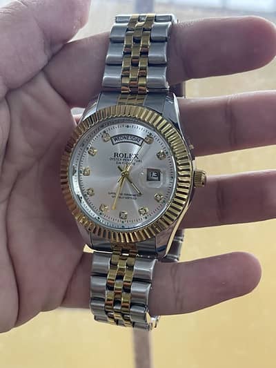 Rolex Day-Date Style – White Dial with Diamond-Style Markers