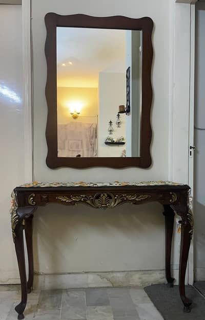 Pure Sheesham Wood Console Table with Matching Mirror Set