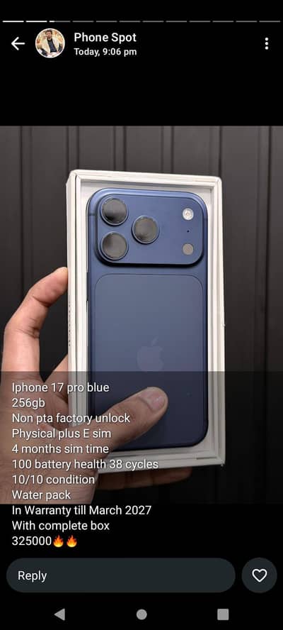 Apple iPhone 17 Pro Non-PTA 256 GB Mid night Blue Color