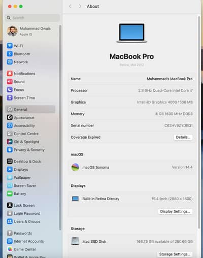 Apple MacBook Pro Retina 15" (Mid 2012) - Core i7 - SSD - macOS Sonoma