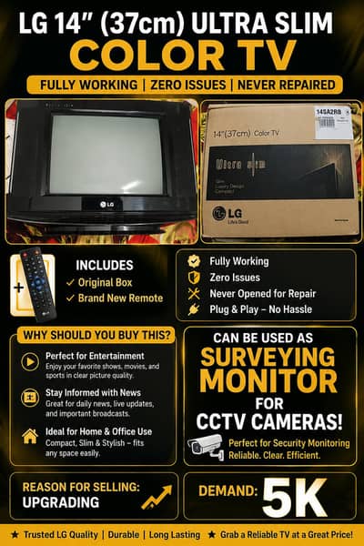 Selling My LG TV. Perfect for surveying monitor for CCTV cameras!!