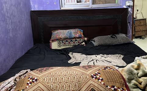 Queen size bed for sale with two side tables ( fully wooden)