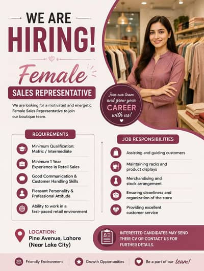 Female Sales Representative Required