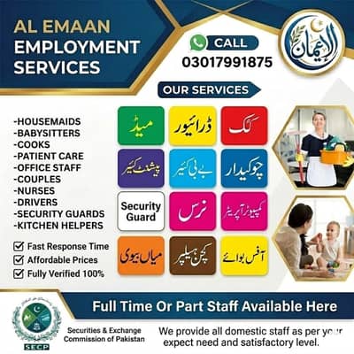 House maids , Helper , Baby Sitter , Chef , Cook, Nurse, Patient Care