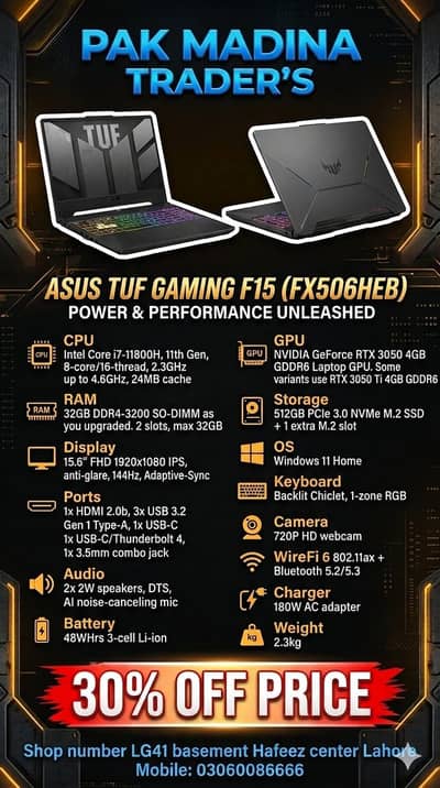 Asus TUF GAMING core i7 11th gen 32gb ram DDR4 512gb SSD nvme