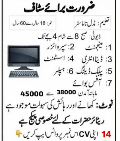 Office work urgent need staff
