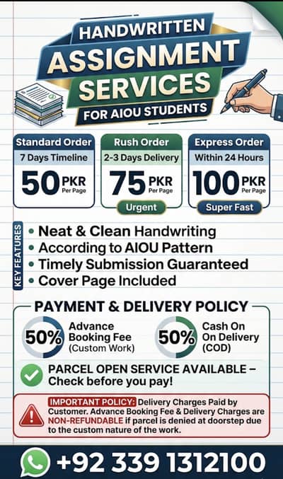 (AIOU)ALLAMA IQBAL OPEN UNIVERSITY HANDWRITTEN ASSIGNMENTS