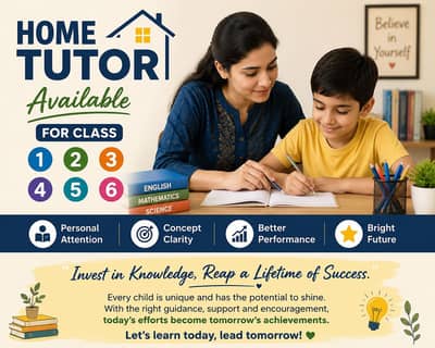 Experienced Home Tutor Available for Classes 1 to 6