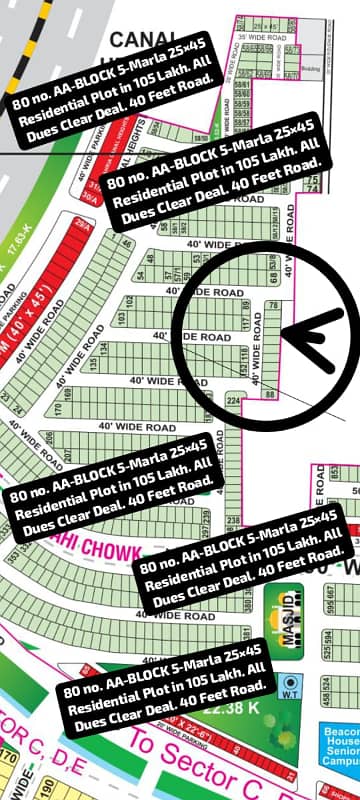 80 No AA-BLOCK 5-Marla (25 By 45) Residential Plot In 105 Lac All Dues Clear Deal 40 Feet Road Best Location For Constructing Your Dream House In Bahria Town Lahore
