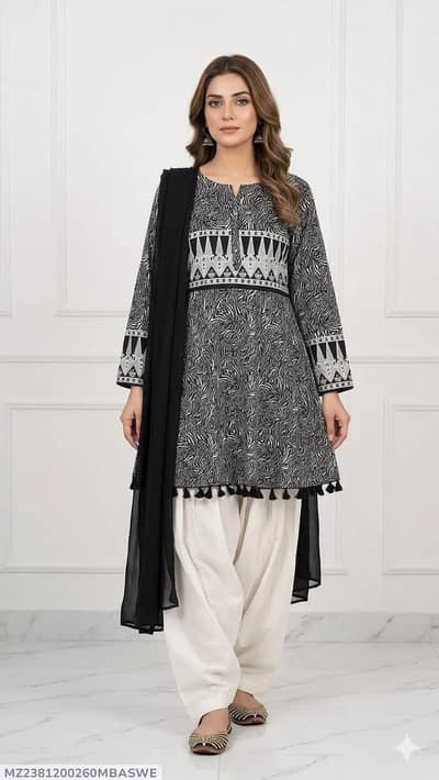 Three piece stitched lawn suit for women
