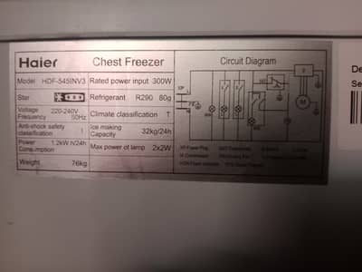 Haier inverter freezer. Model HDF-545INV3