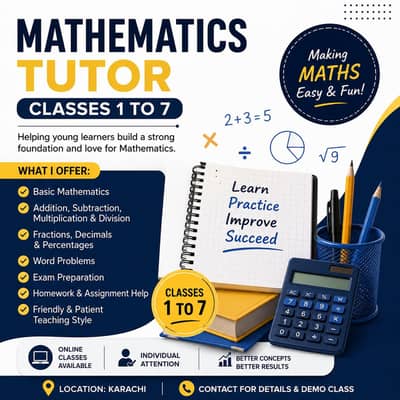 Experienced Mathematics Tutor for Classes 1 to 7