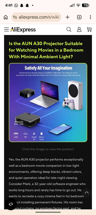 AUN A30 Smart Projector for Sale