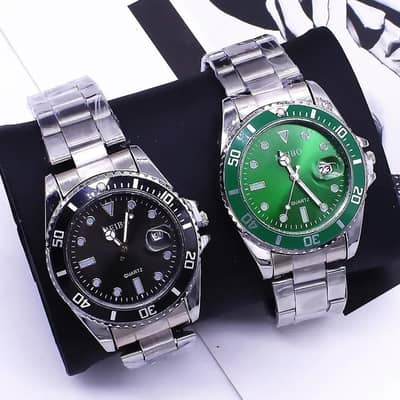 Men's green Quartz watch with steel band