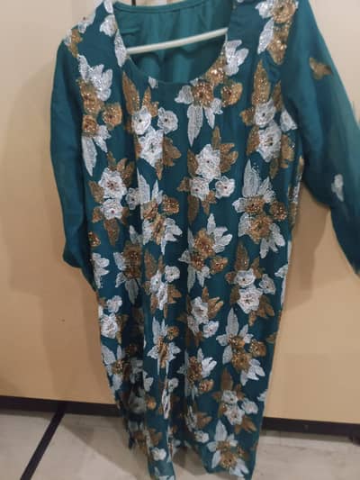 bottle green fancy dress for sell in used condition