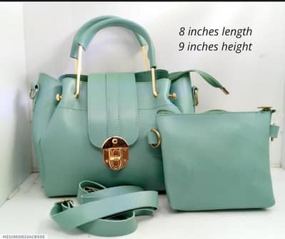 Green PU leather crossbody bag set with pouch