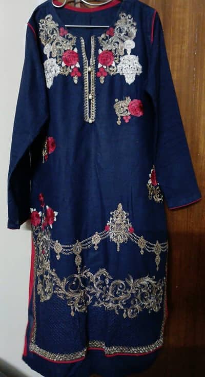 Embroidered Navy Blue Ladies Kurti