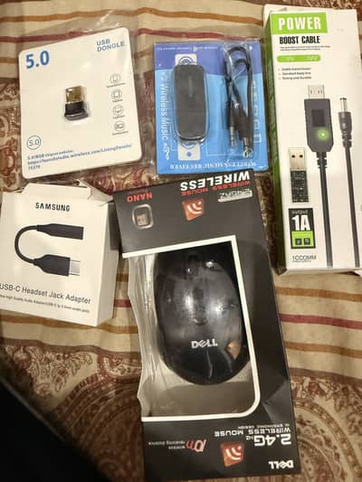 Mouse nd dongle nd blutooth audiond cable nd type C to convert audio