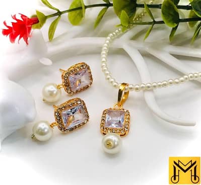 Gold Plated Kundan Bridal Mala Set with Pearl Earrings