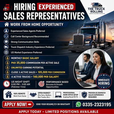 Work from home sales agent for truck dispatch call center