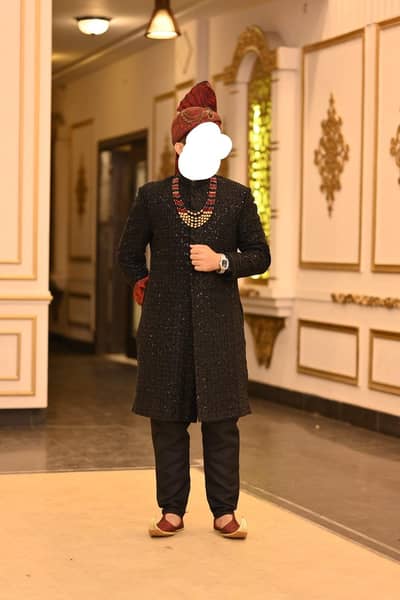 Black beaded sherwani