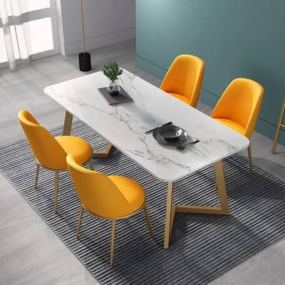 6 seater dining table,UV top table,metal steel chair,luxury dining set
