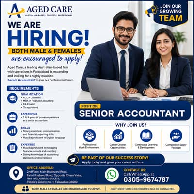 SENIOR ACCOUNTANT (MALE & FEMALE]– Join Our Growing Team