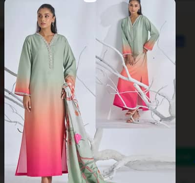 Multicolor Digital Printed Long Kurta with Lace Work & Duppatta