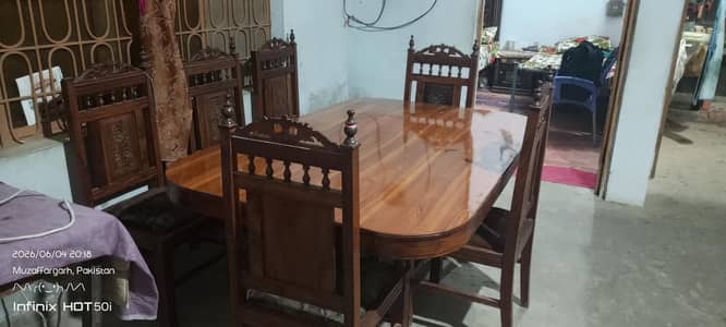 One dining table 6 chairs pure wooden set for sale in Muzaffargarh