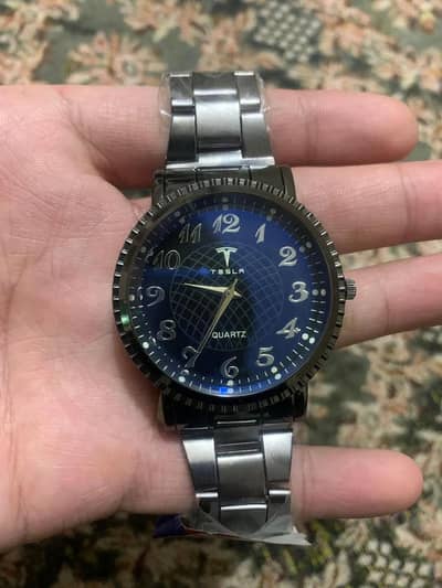 Black wrist watch - stainless steel with blue dial