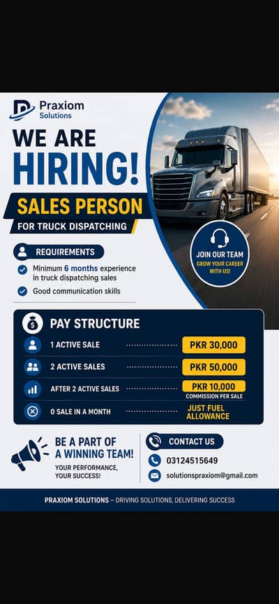 Hiring Sales Person for Truck Dispatching