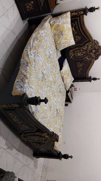 Premium King Size Wooden Bed Set with Dressing Table & Side Table