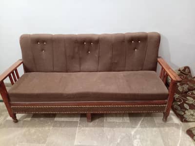 5-Seater Wooden Sofa Set (3+1+1) – Good Condition