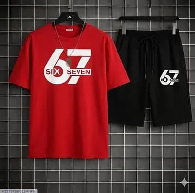 Men Black Printed Track Suit 2Pcs Polyester Summer short full trosars