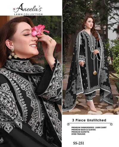 3pc women's unstiched Embroidered Lawn suits