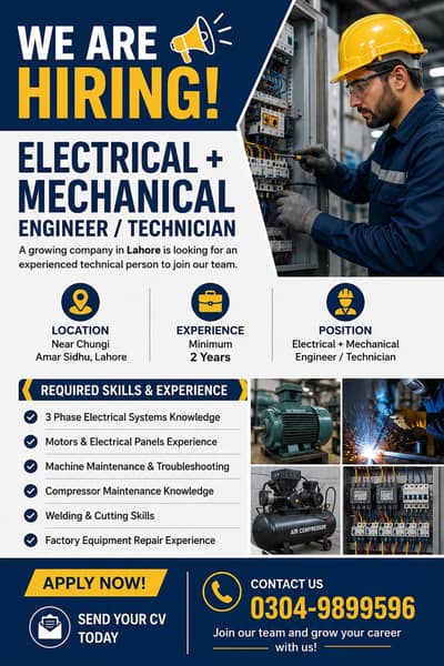 Electrician + Mechanical knowledge technician required at a factory