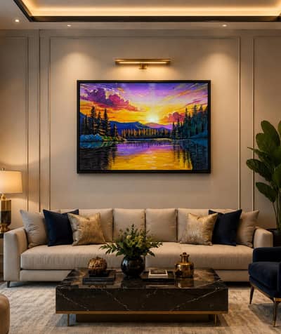 Handmade Sunset Landscape Watercolor Painting (32x22 inches)