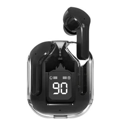 Wireless earbuds with digital battery display black