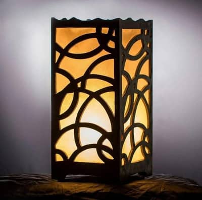 Premium MDF Wooden Table Lamp – Elegant Golden Glow for Bedroom